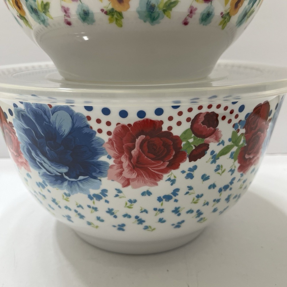 The Pioneer Woman Heritage Flower Melamine Nesting Mixing Bowls W/Lids Set Of 3